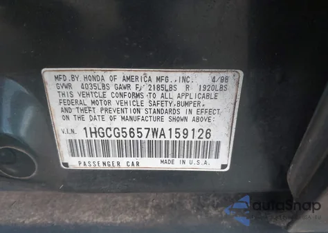 1998 Honda Accord Ex из США, поврежденный, VIN 1HGCG5657WA159126